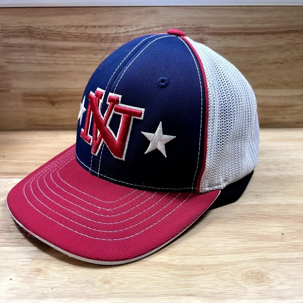 NV Baseball Cap Hat Trucker‎ Fitted Youth 6 3/8 6 7/8 Red White Blue Meshback